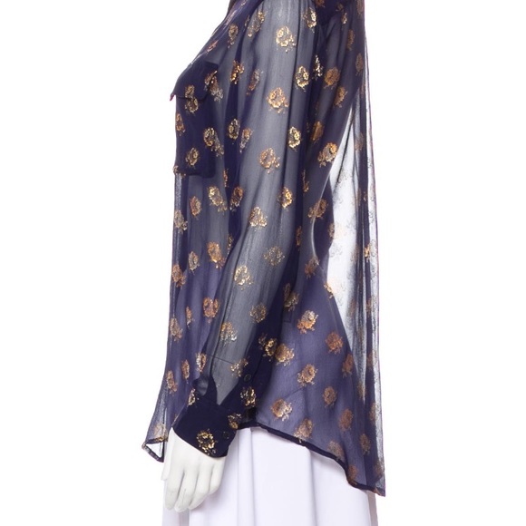 Equipment Metallic Navy & Gold 100% Silk Shirt - Picture 4 of 6